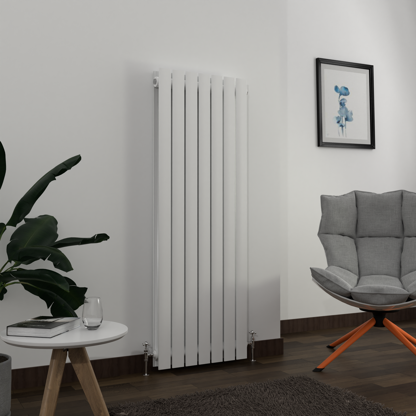 H1600mm x W544mm Double Flat Panel White Vertical Designer Radiator