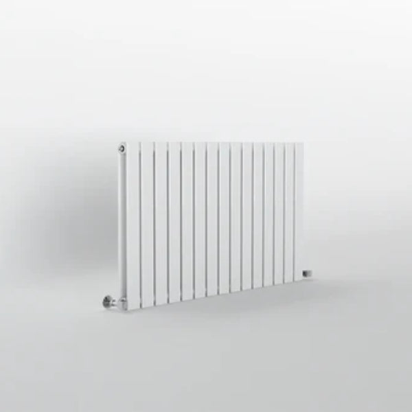 Flat panel horizontal White radiator on a white background