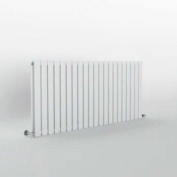 Designer Flat panel horizontal White radiator on a white background