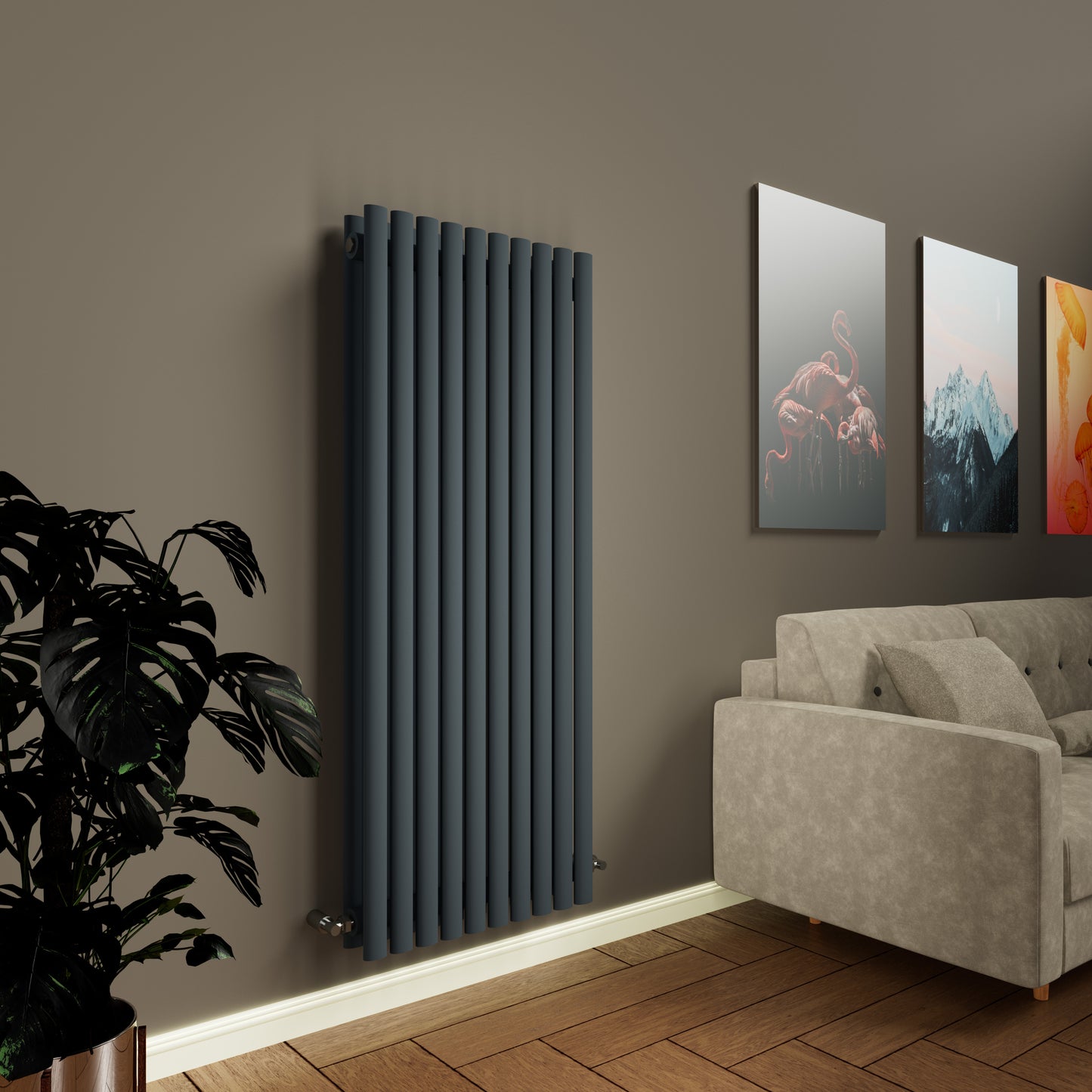 H1800mm x W354mm Double Oval Panel Anthracite Vertical Designer Radiator