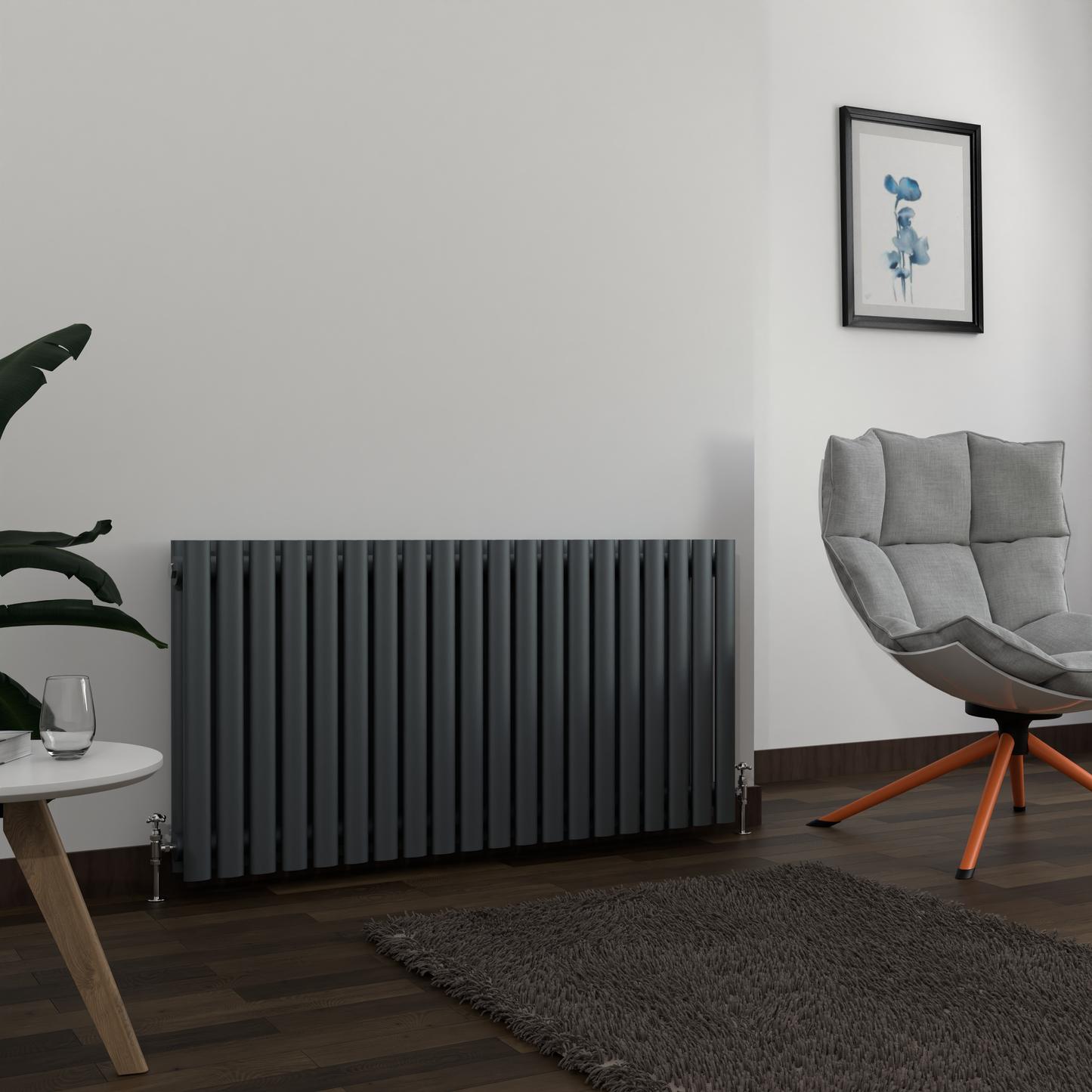 H600mm x W1003mm Double Oval Panel Anthracite Horizontal Designer Radiator