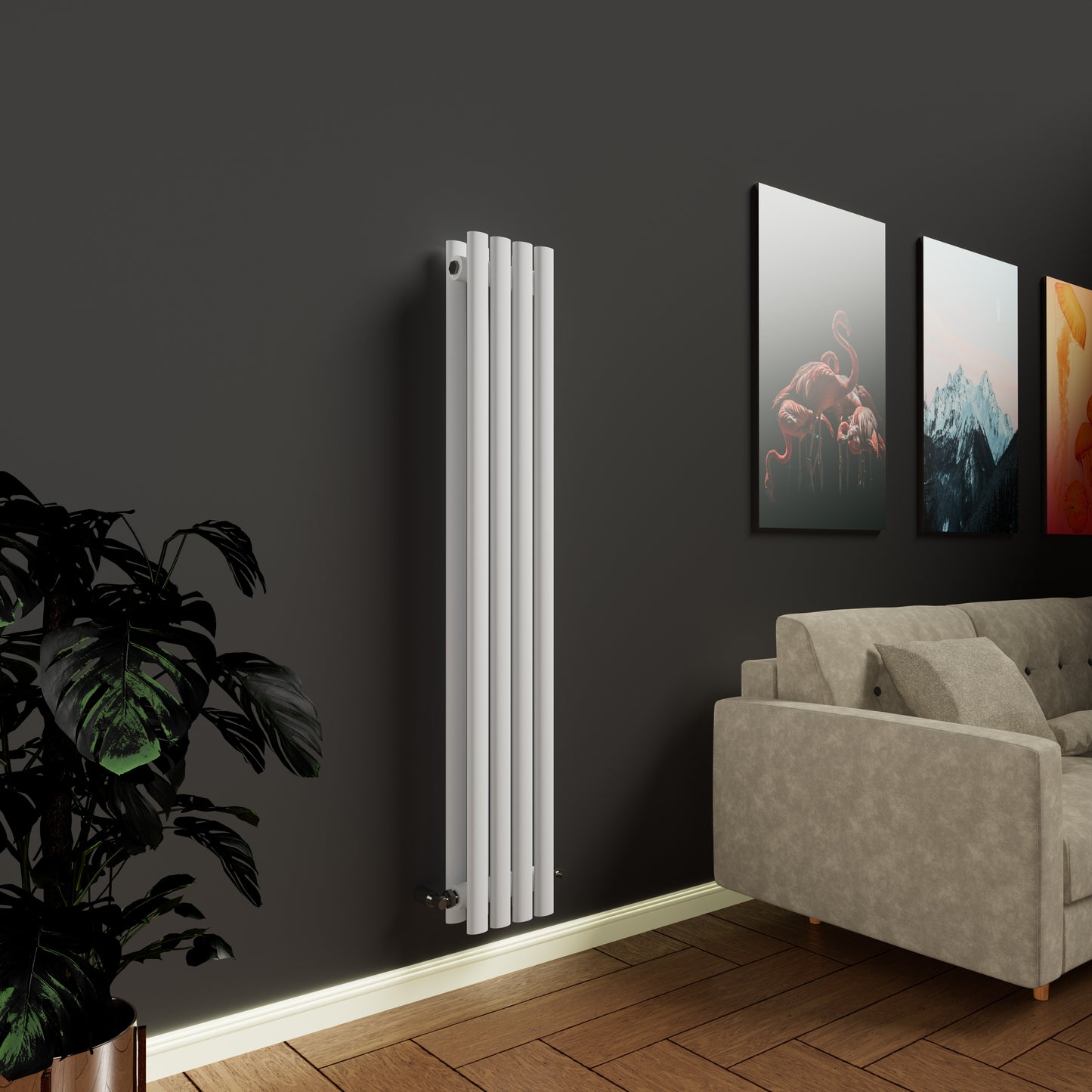 H1850mm x W404mm Double Oval Panel White Vertical Designer Radiator