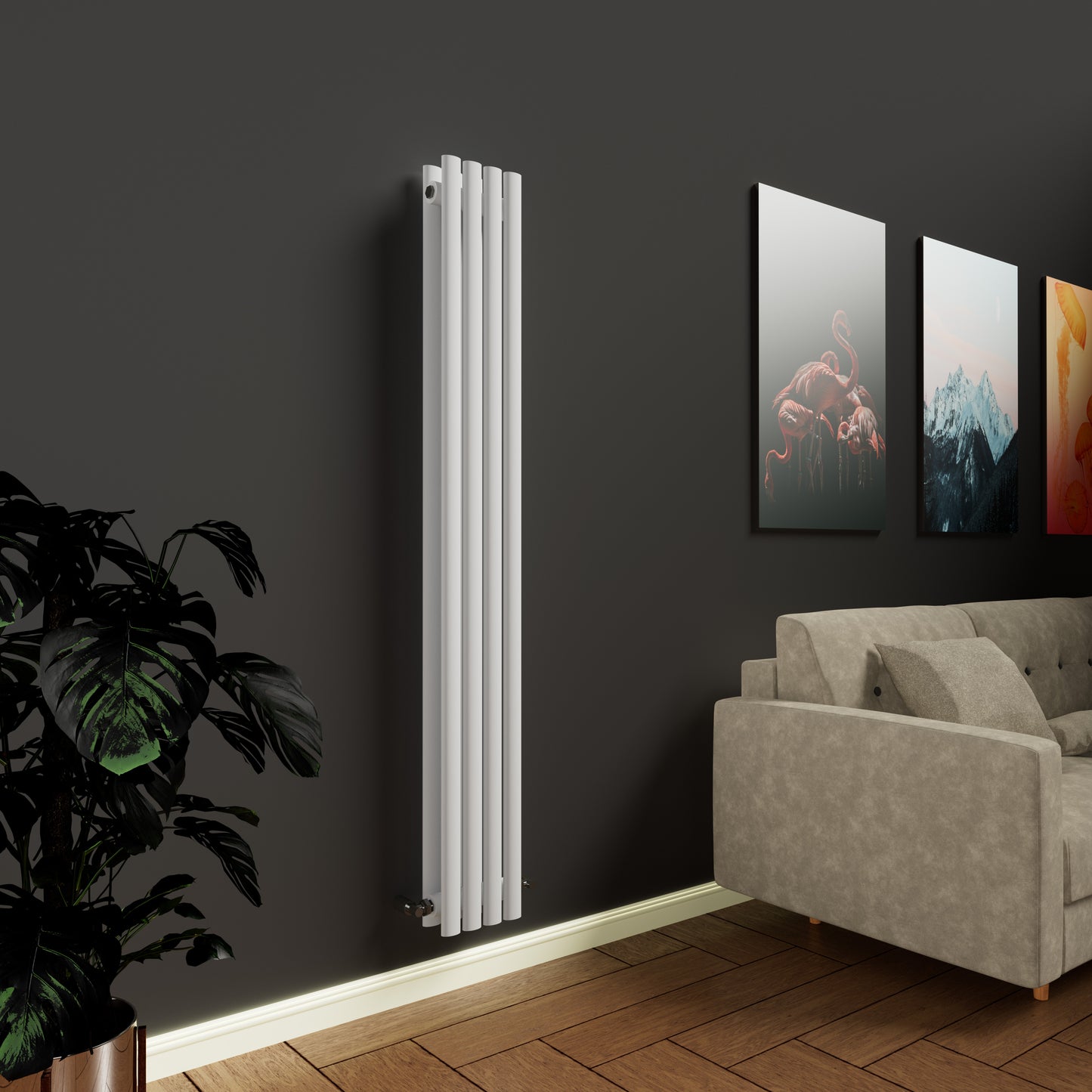 H1600mm x W590mm Double Oval Panel White Vertical Designer Radiator