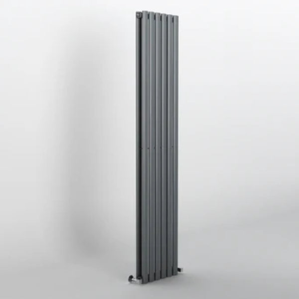 Vertical radiator DOUBLE OVAL ANTHRACITE_ on a light gray background