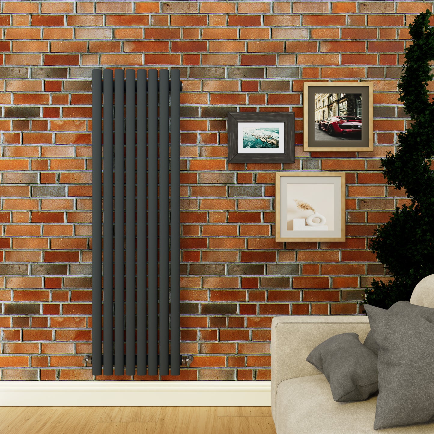 H1600mm x W590mm Double Oval Panel Anthracite Vertical Designer Radiator