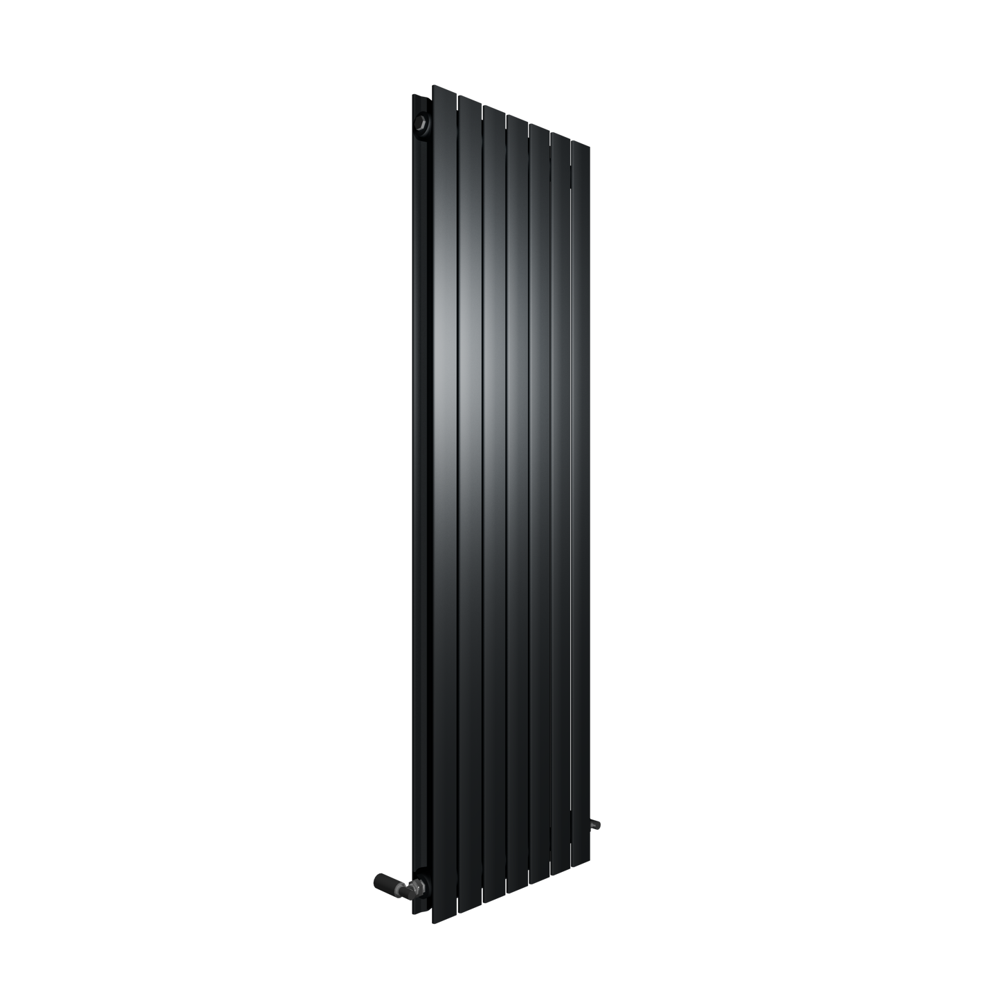 Anthracite vertical designer radiator with oval panels.