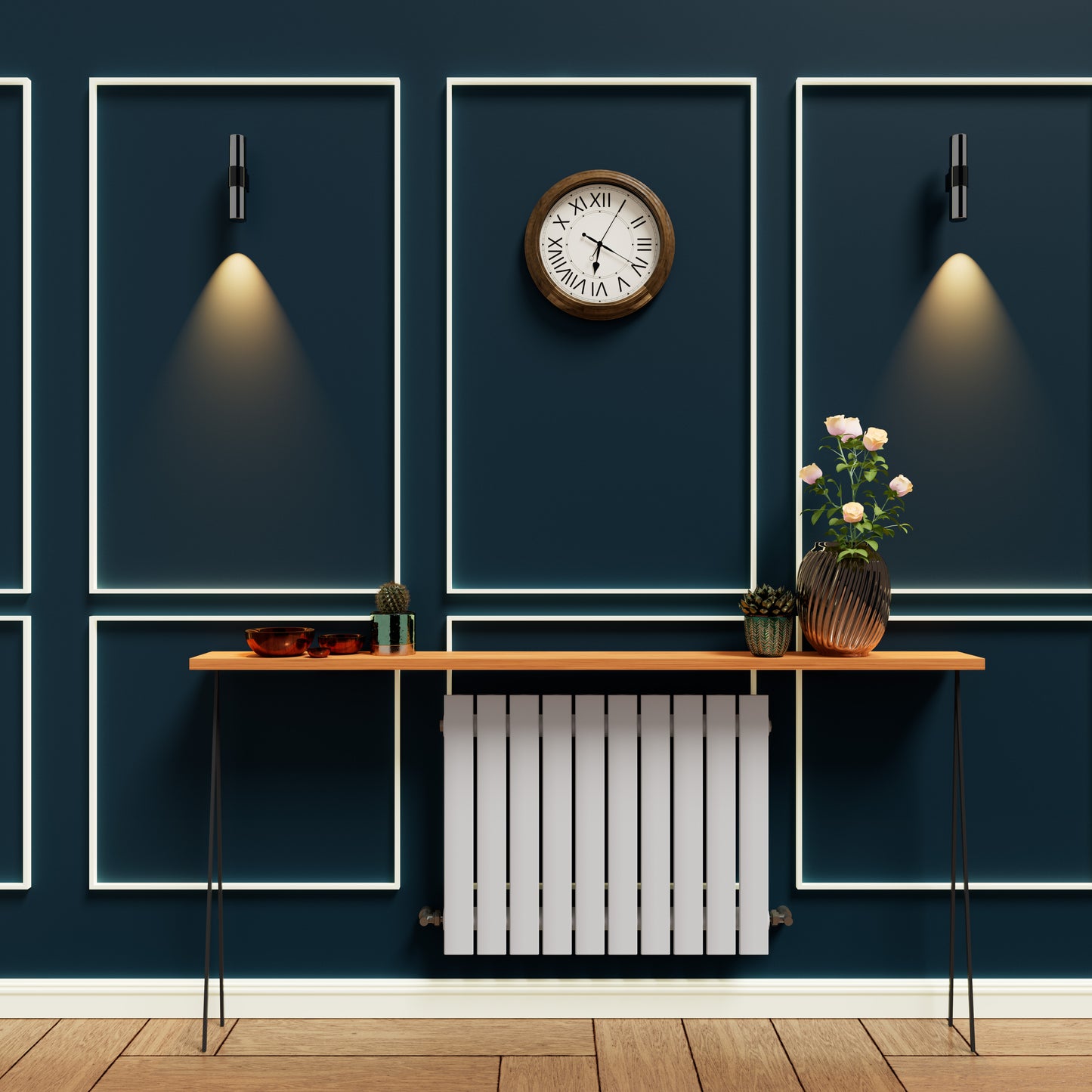 H600mm x W1428mm Double Flat Panel White Horizontal Designer Radiator