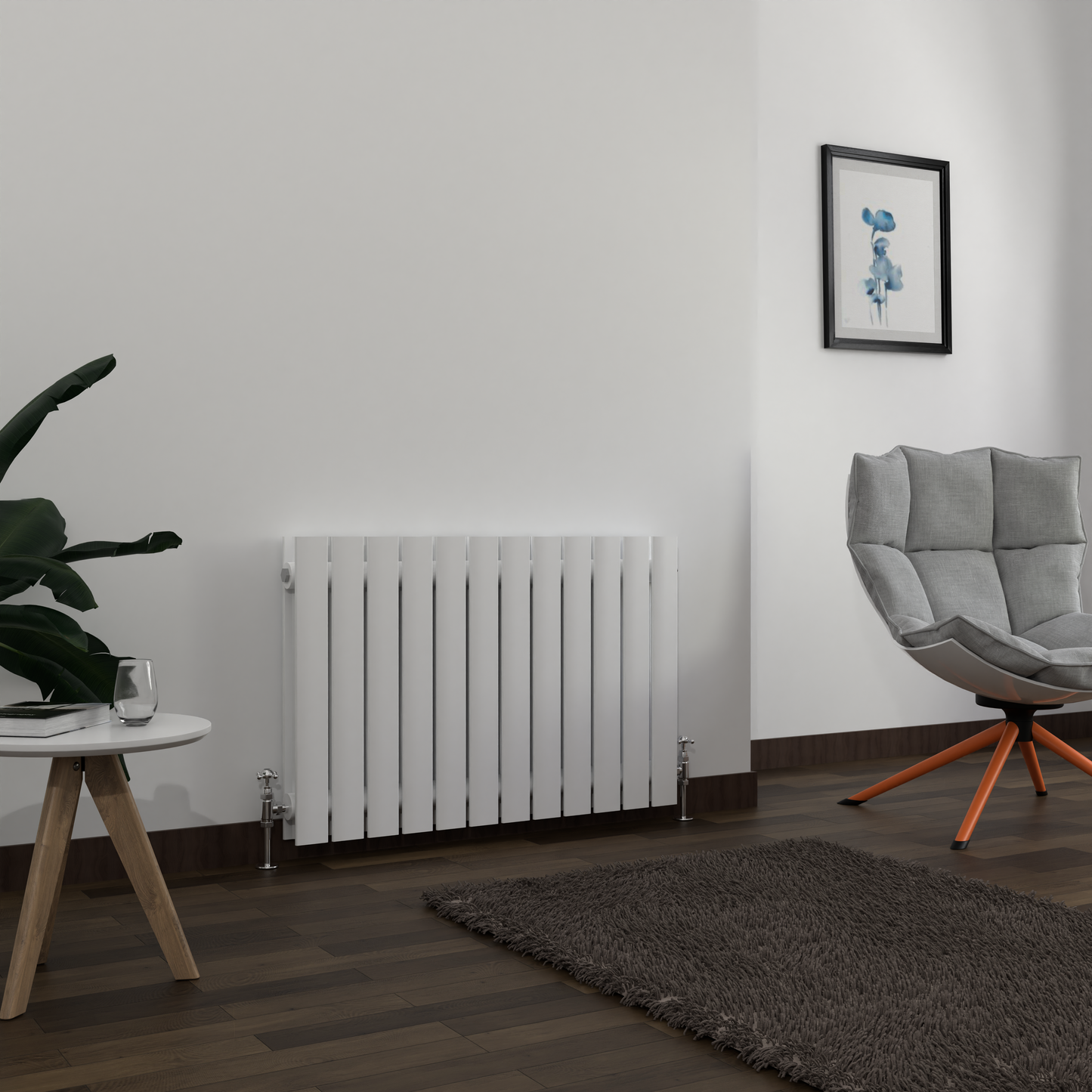 H600mm x W1428mm Double Flat Panel White Horizontal Designer Radiator