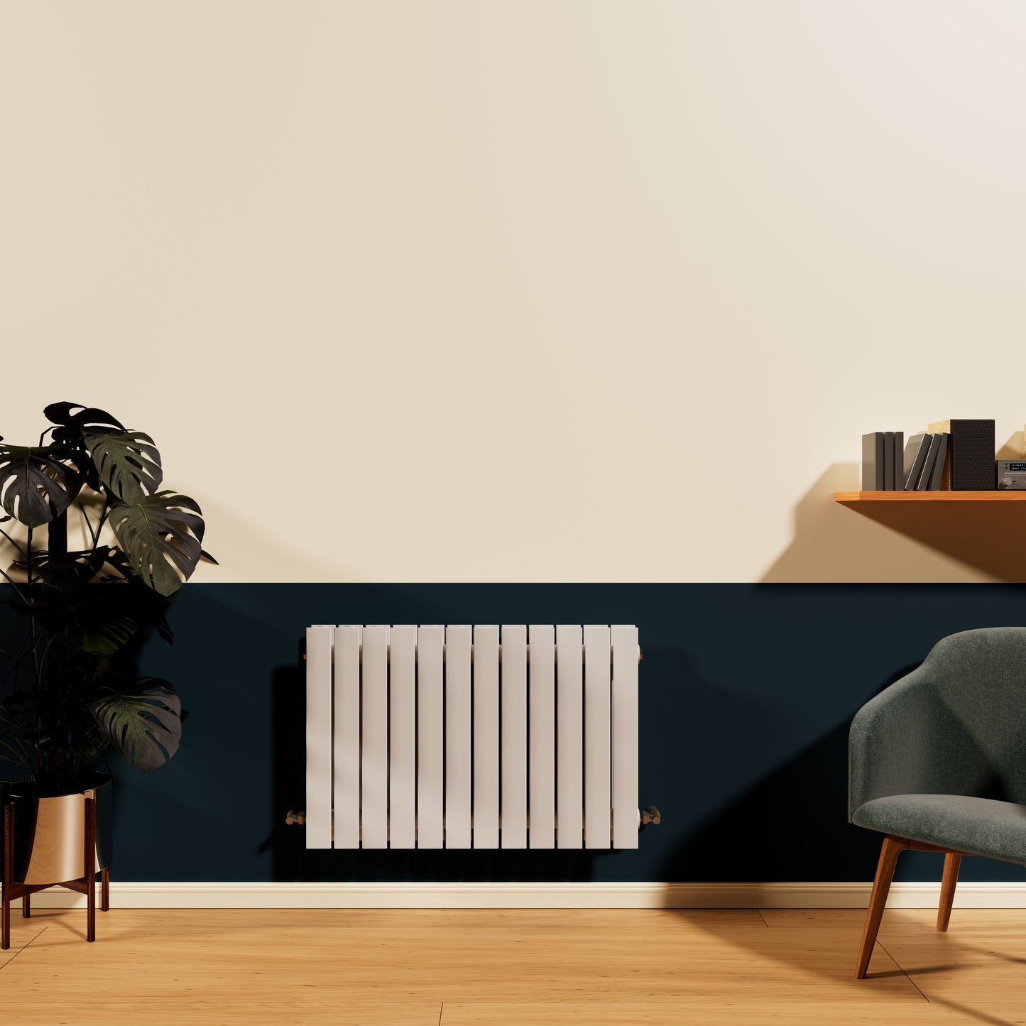 H600mm x W1428mm Double Flat Panel White Horizontal Designer Radiator