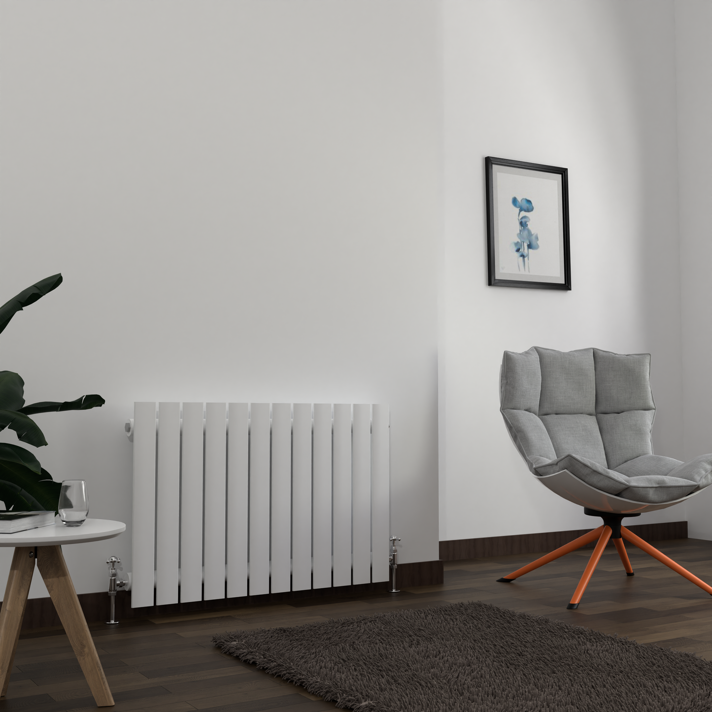 H600mm x W1428mm Double Flat Panel White Horizontal Designer Radiator