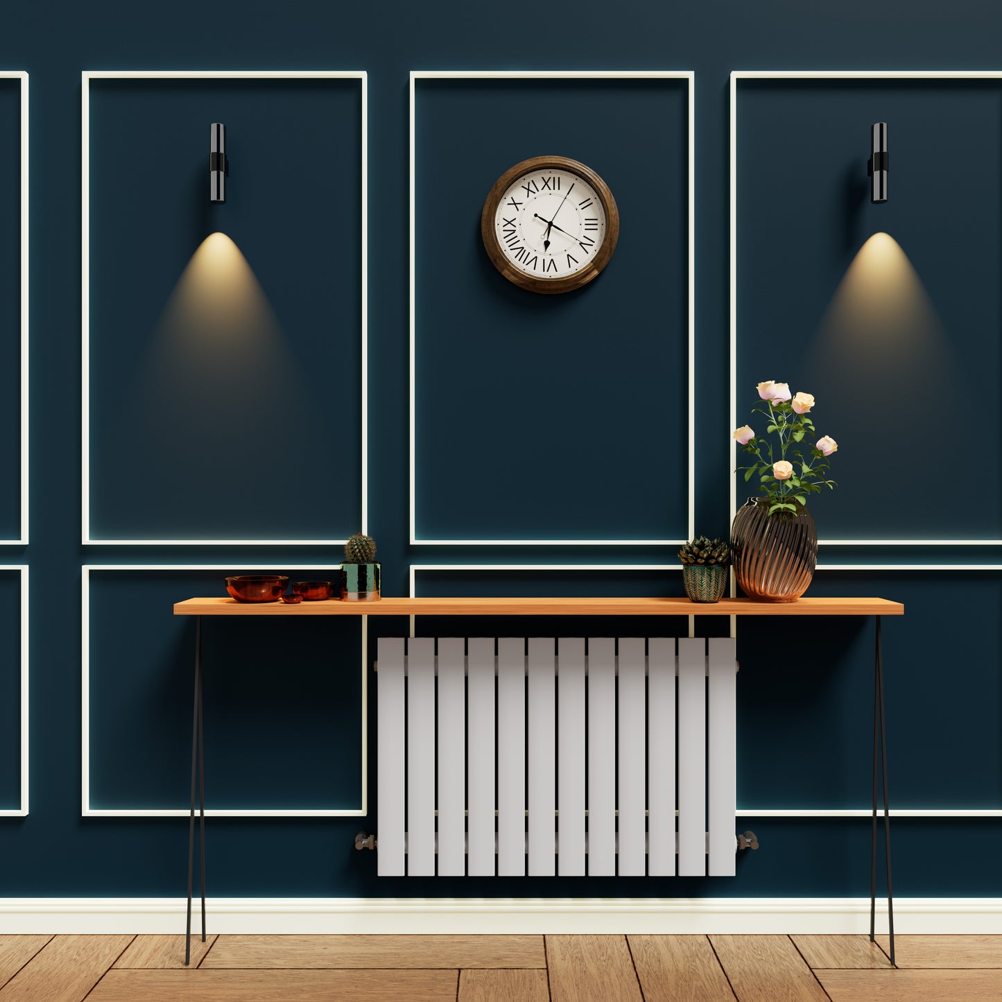 H600mm x W1428mm Double Flat Panel White Horizontal Designer Radiator