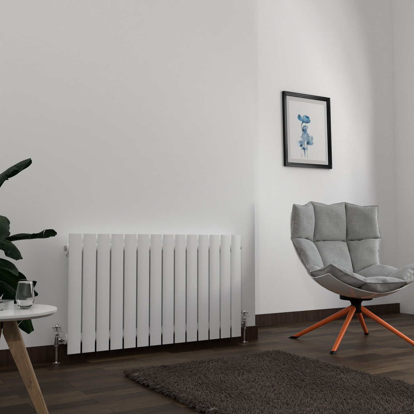 H600mm x W1428mm Double Flat Panel White Horizontal Designer Radiator