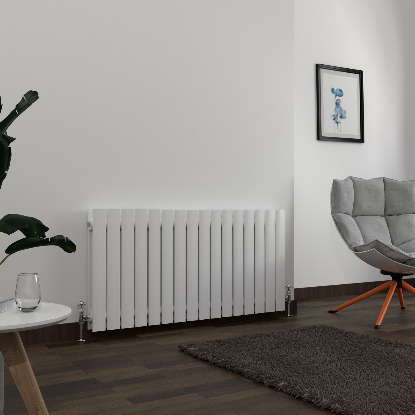 H600mm x W1428mm Double Flat Panel White Horizontal Designer Radiator