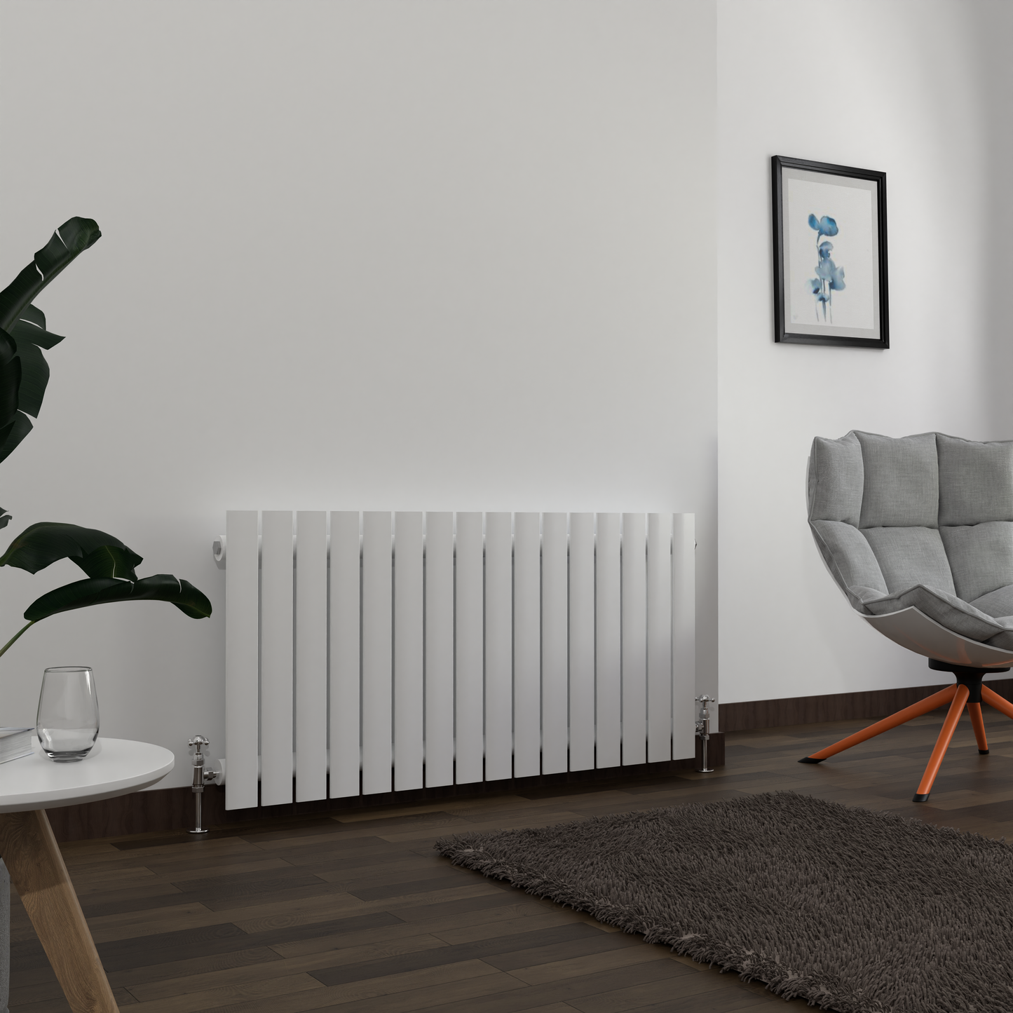 H600mm x W1428mm Double Flat Panel White Horizontal Designer Radiator