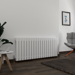 H600mm x W1428mm Double Flat Panel White Horizontal Designer Radiator