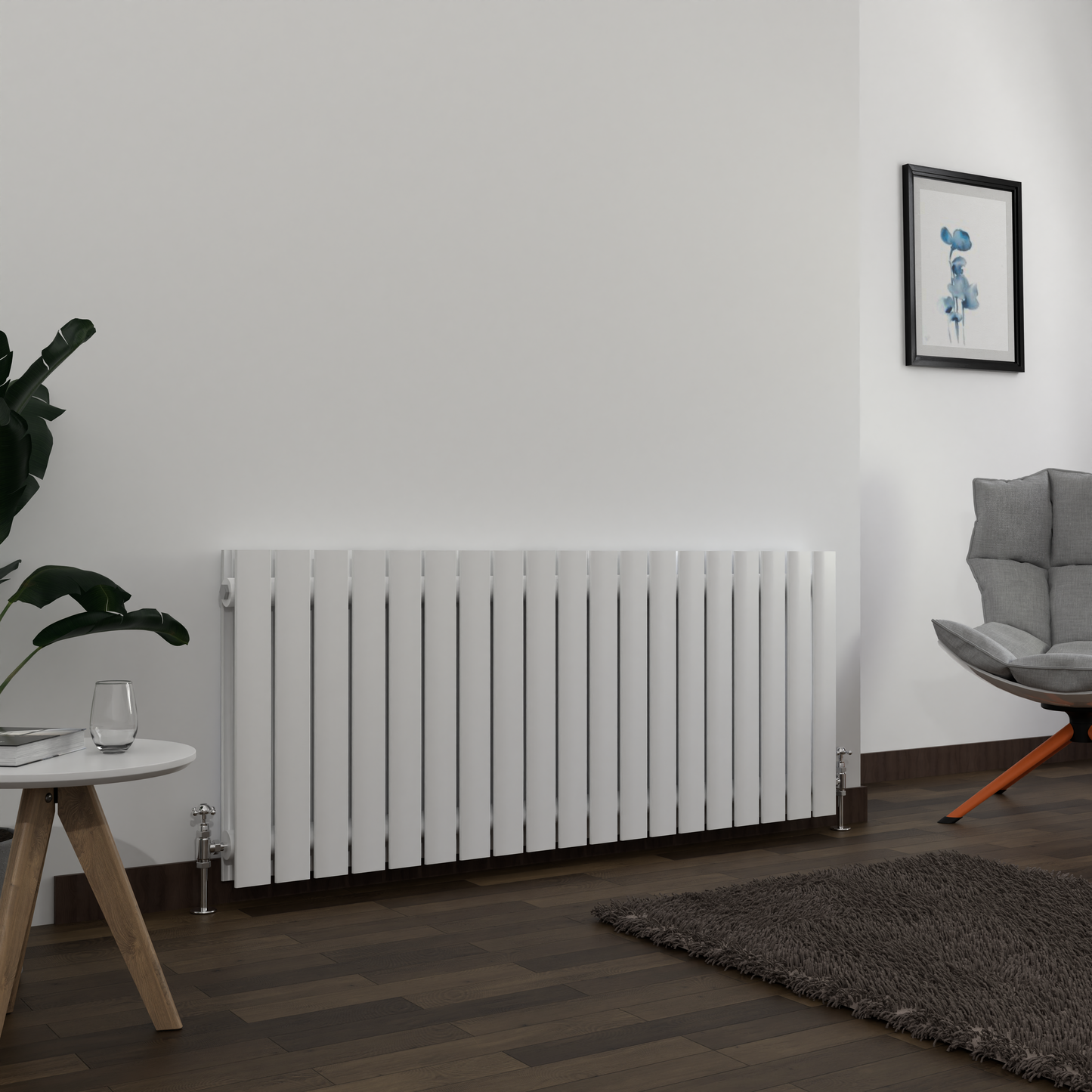 H600mm x W1428mm Double Flat Panel White Horizontal Designer Radiator