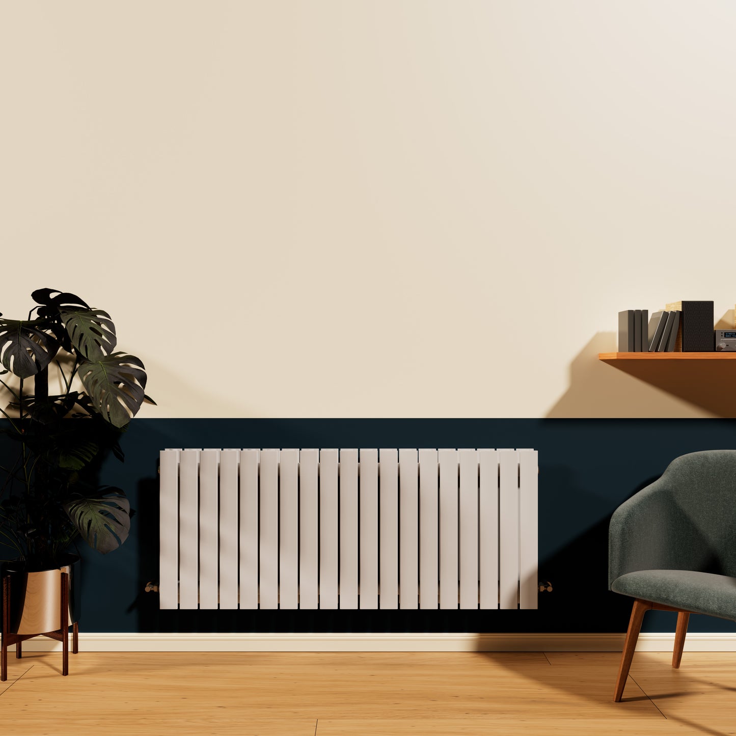 H600mm x W1428mm Double Flat Panel White Horizontal Designer Radiator