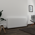 H600mm x W1428mm Double Flat Panel White Horizontal Designer Radiator