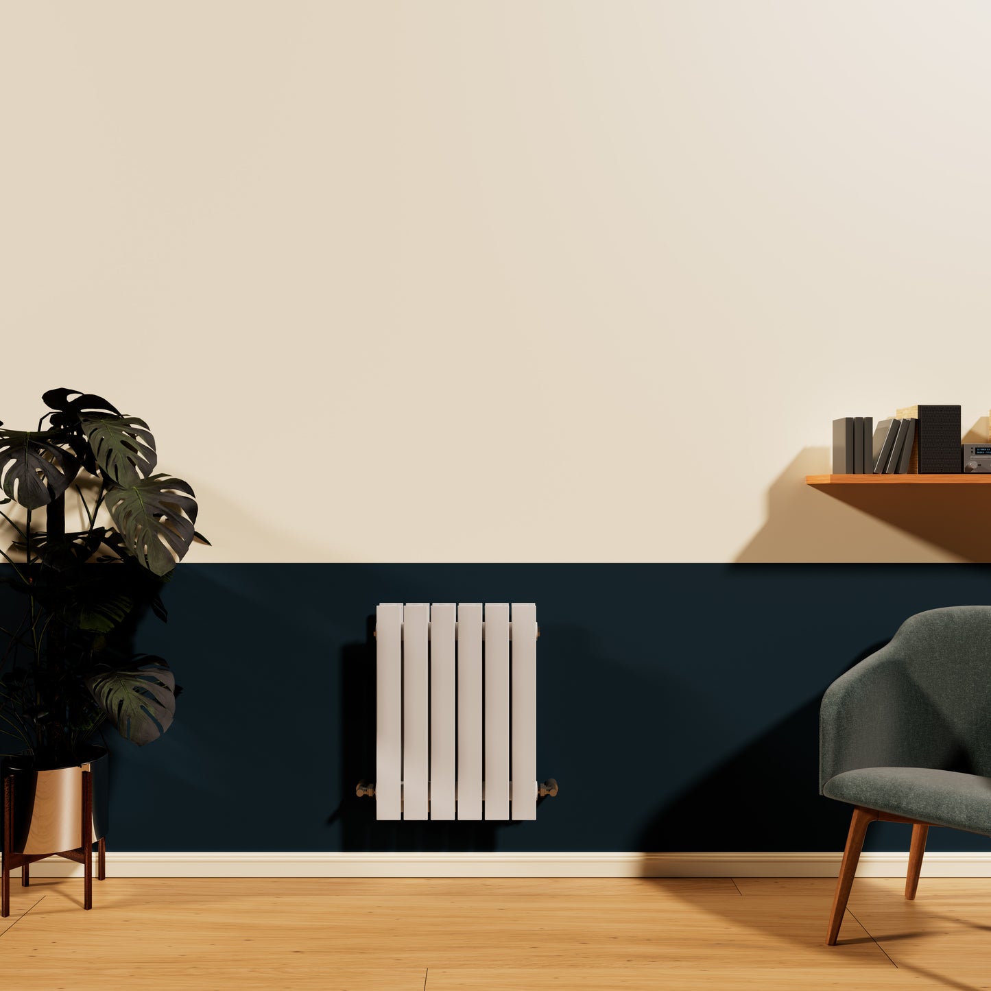 H600mm x W1428mm Double Flat Panel White Horizontal Designer Radiator