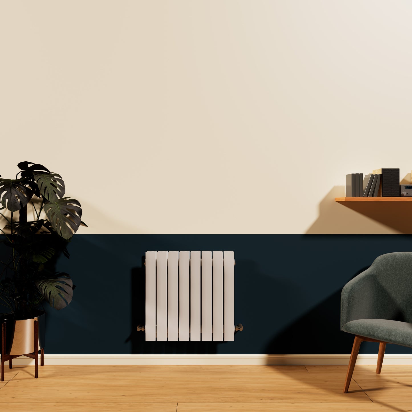H600mm x W1428mm Double Flat Panel White Horizontal Designer Radiator