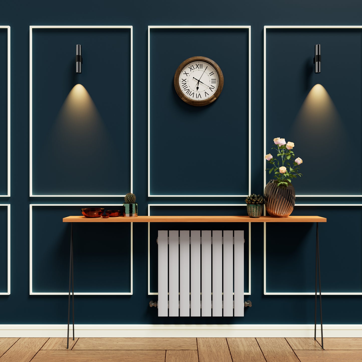 H600mm x W1428mm Double Flat Panel White Horizontal Designer Radiator