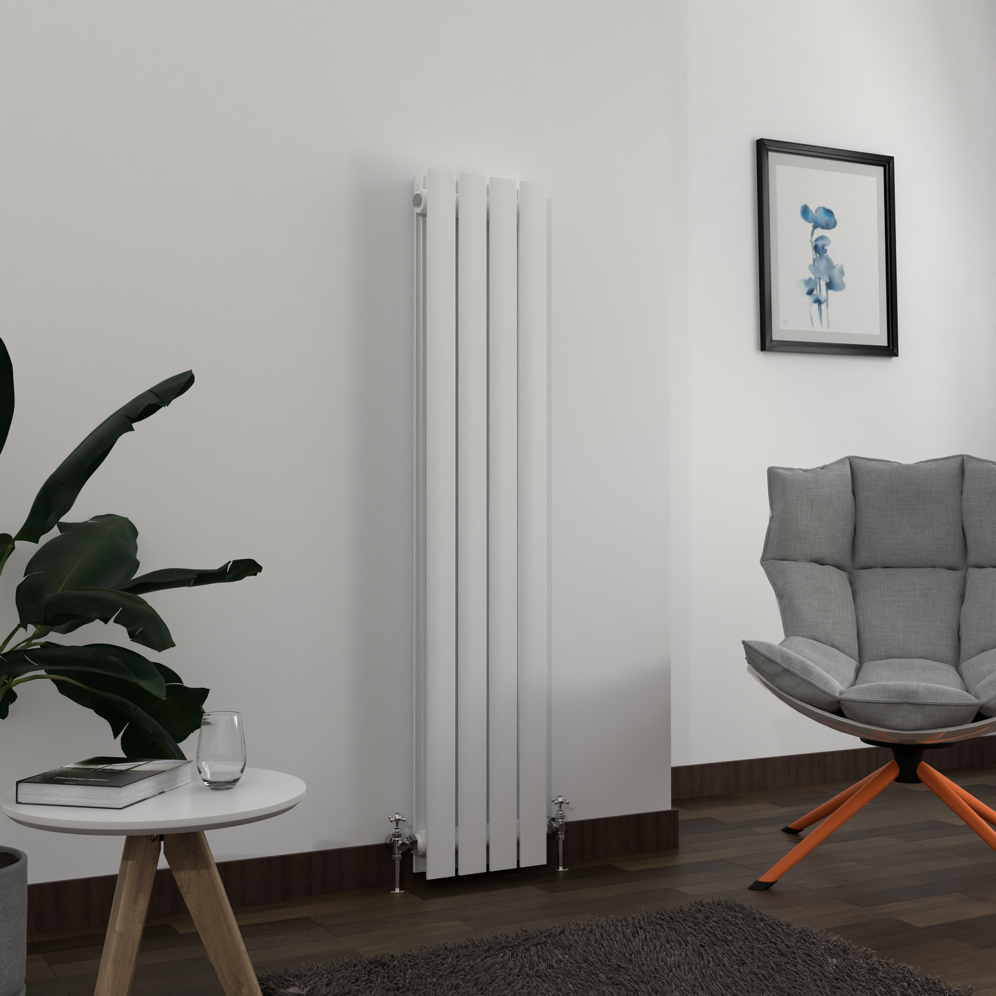 H1600mm x W544mm Double Flat Panel White Vertical Designer Radiator