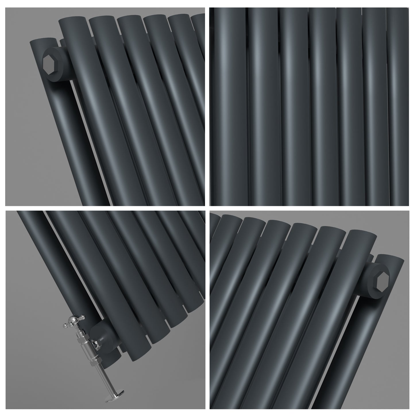 H1600mm x W472mm Double Oval Panel Anthracite Vertical Designer Radiator
