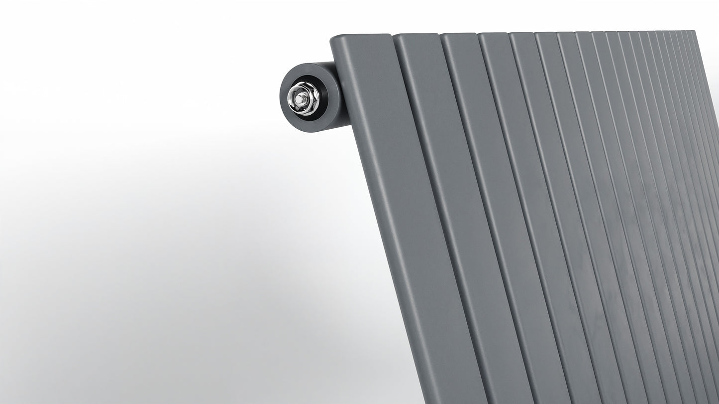 closeup of a  Designer Gray radiator on a white background