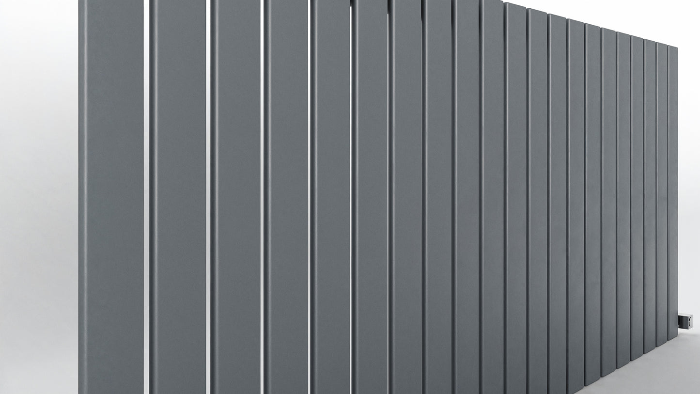 Gray Flat panel horizontal radiator on a white background