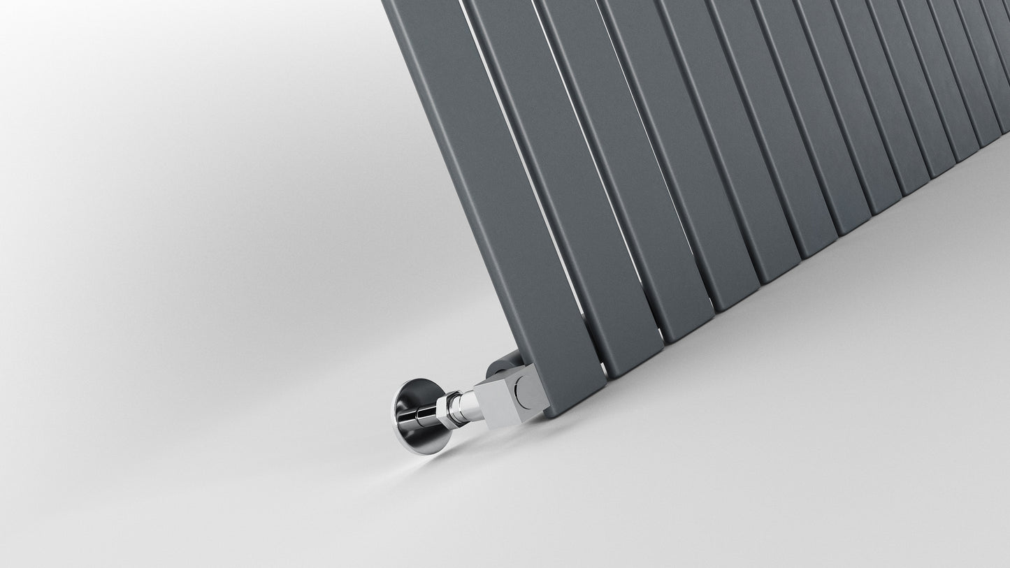 single Flat panel horizontal Gray radiator on a white background