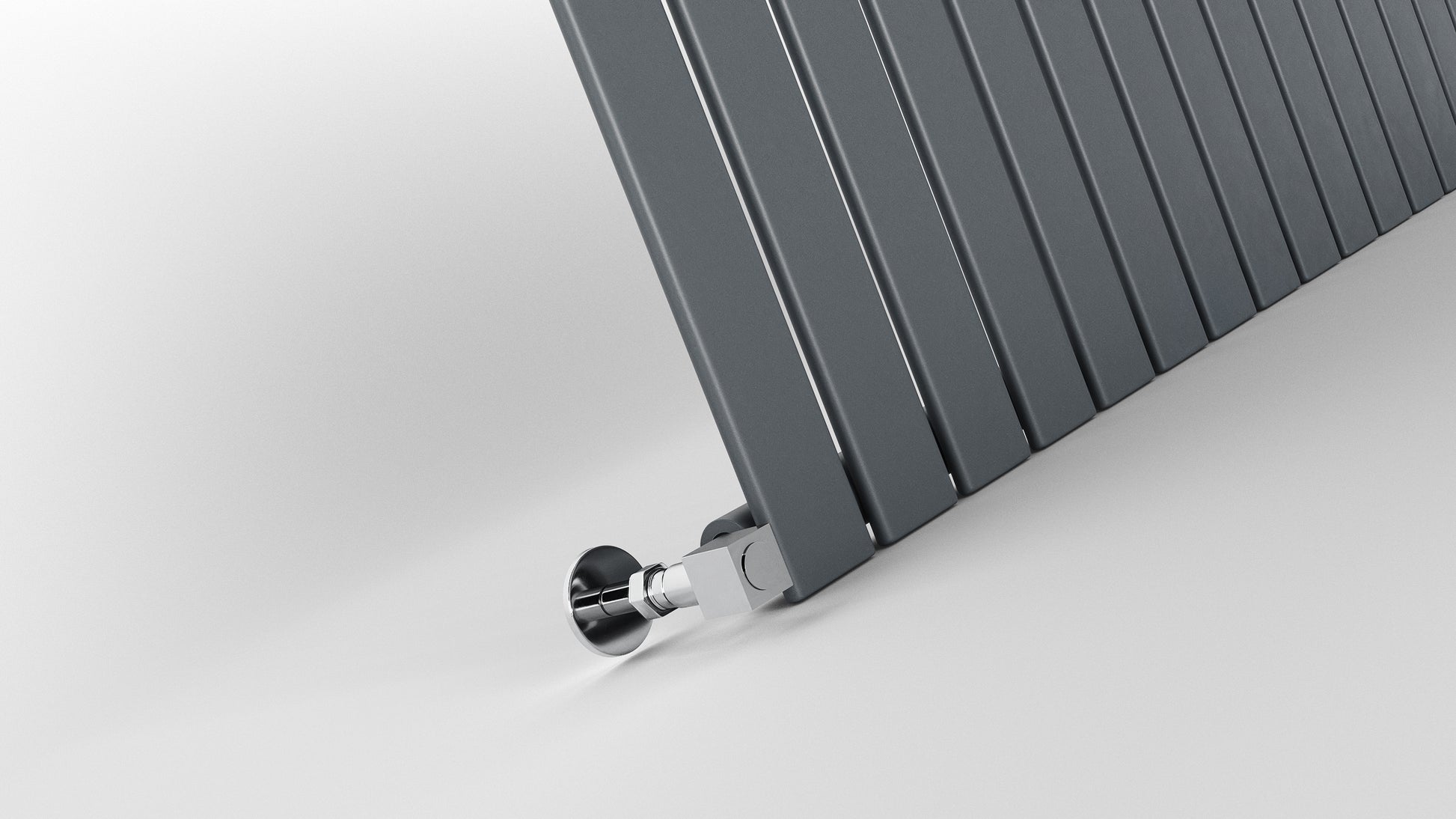 single Flat panel horizontal Gray radiator on a white background