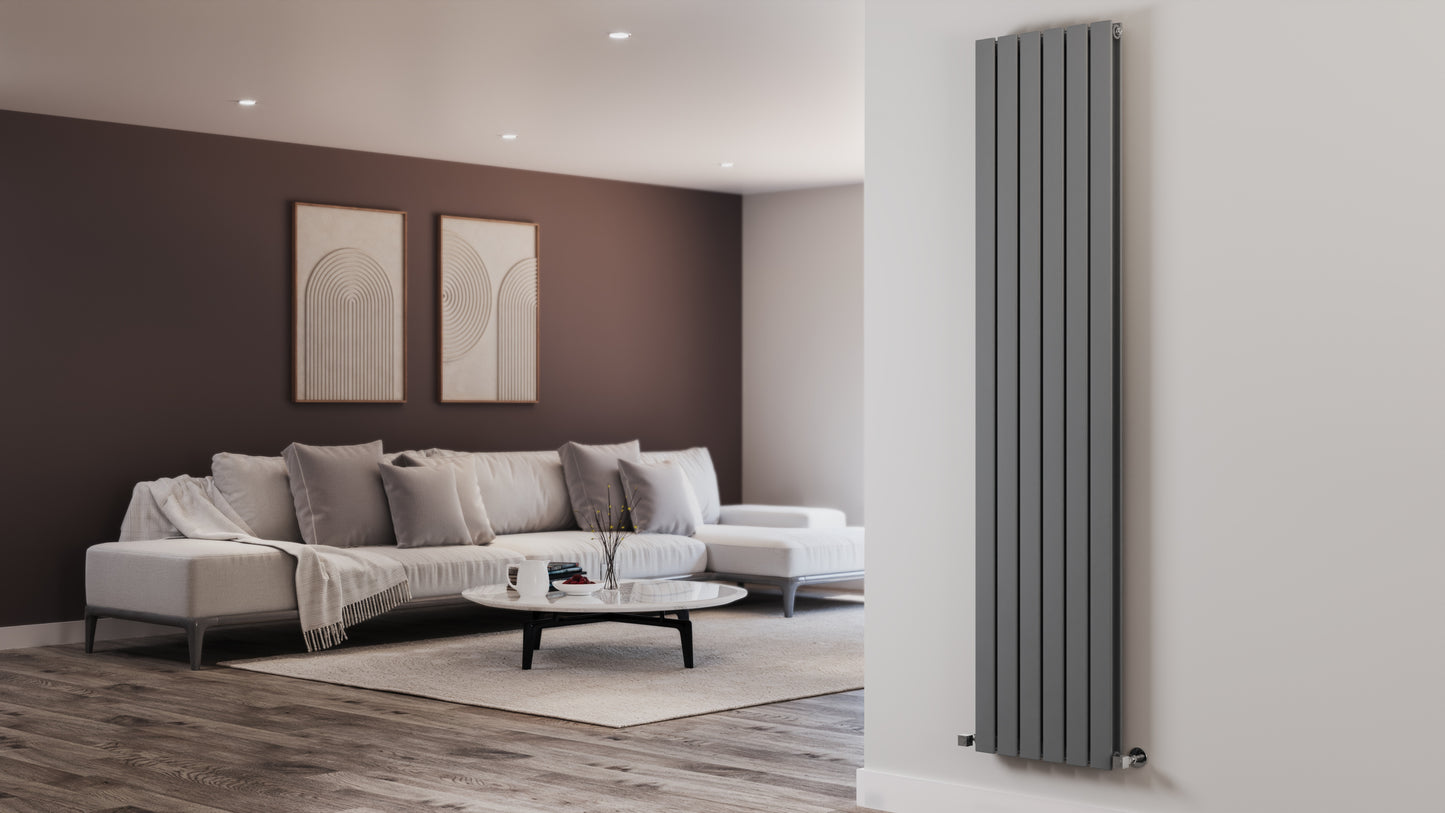 H1800mm x W408mm Double Flat Panel Anthracite Vertical Designer Radiator