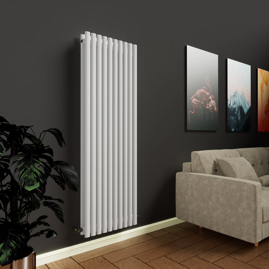H1800mm x W472mm Double Oval Panel White Vertical Designer Radiator