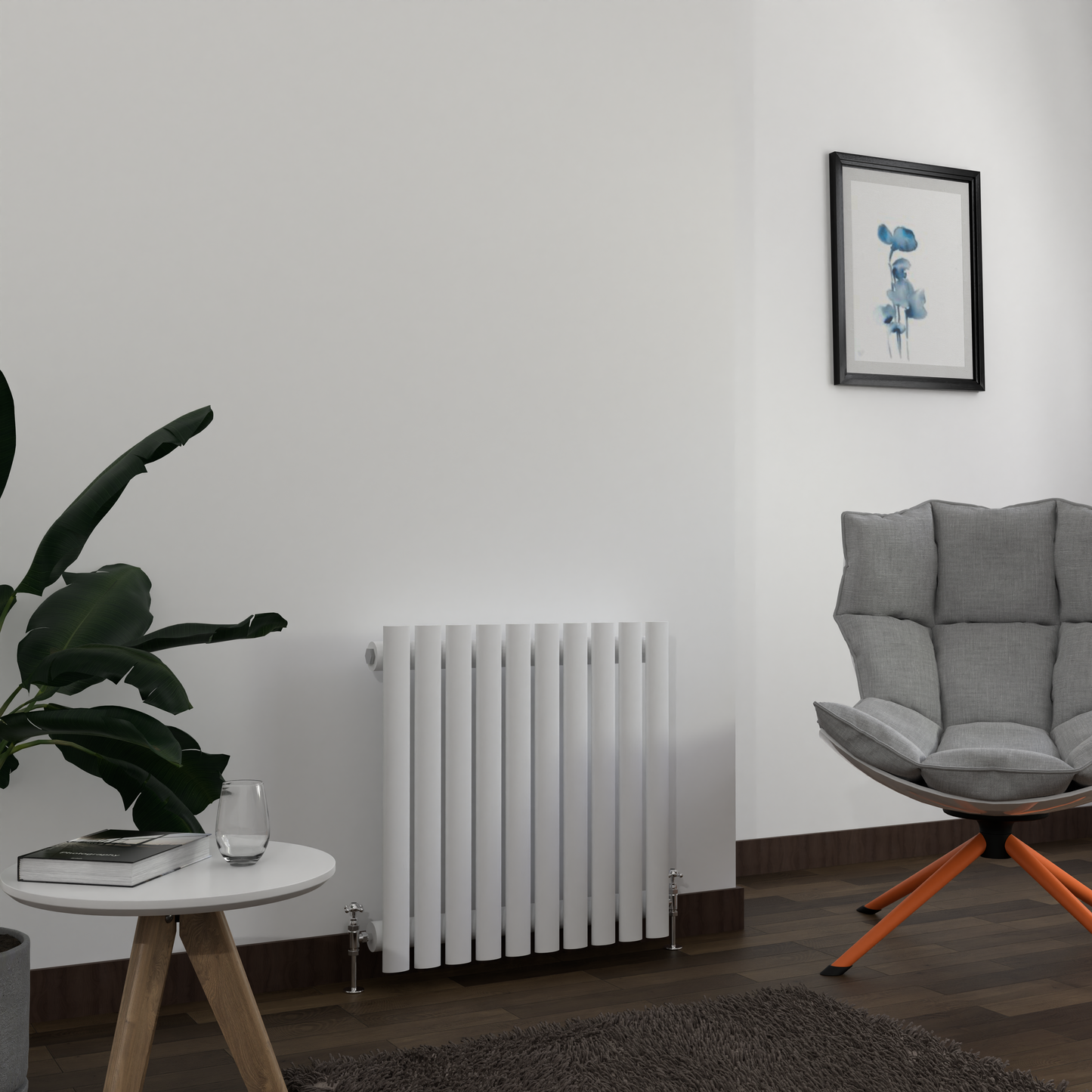 H600mm x W1416mm Double Oval Panel White Horizontal Designer Radiator