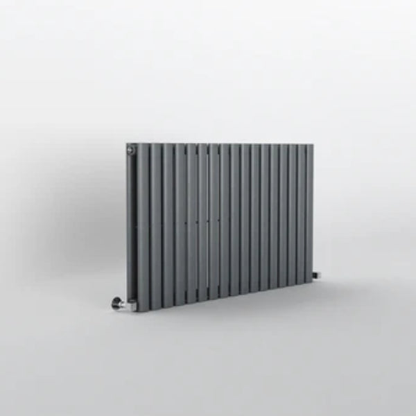 Black horizontal radiator on a white background