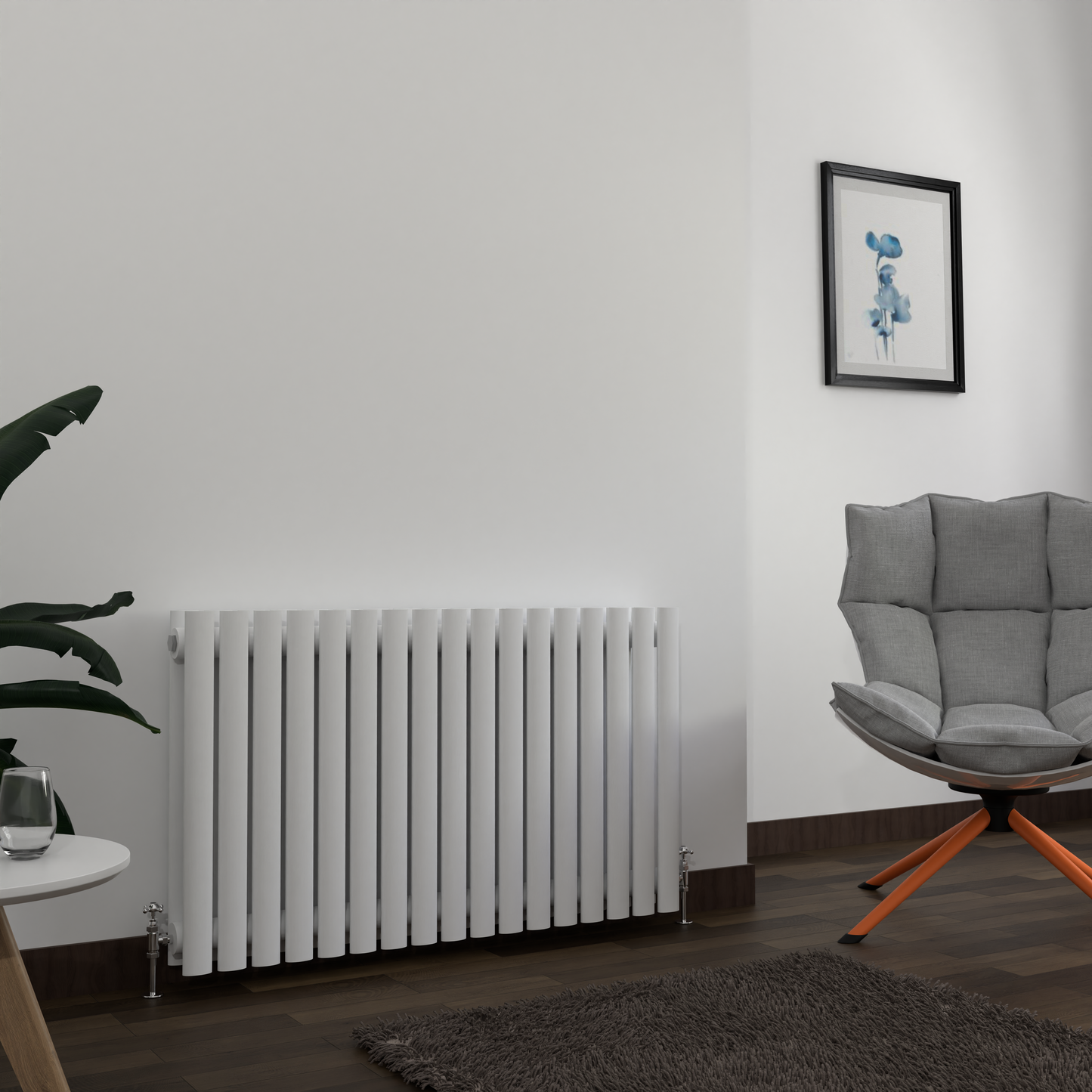 H600mm x W1416mm Double Oval Panel White Horizontal Designer Radiator