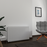 H600mm x W1416mm Double Oval Panel White Horizontal Designer Radiator