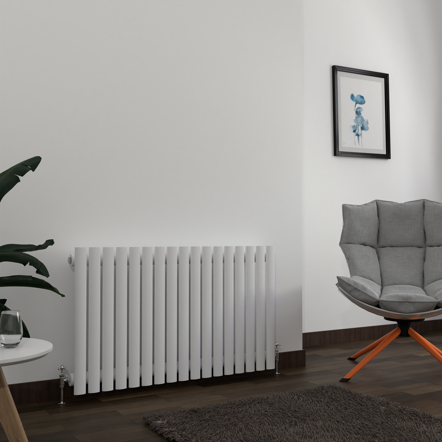 H600mm x W1416mm Double Oval Panel White Horizontal Designer Radiator