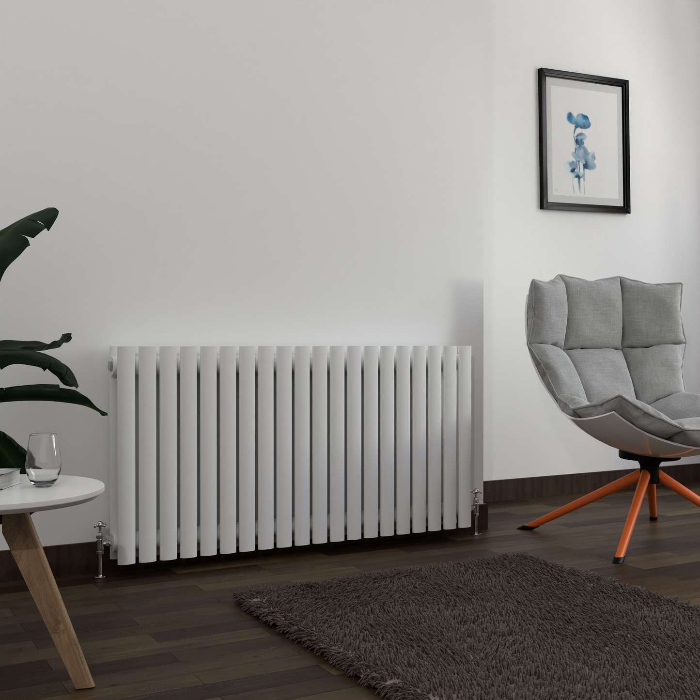H600mm x W1416mm Double Oval Panel White Horizontal Designer Radiator