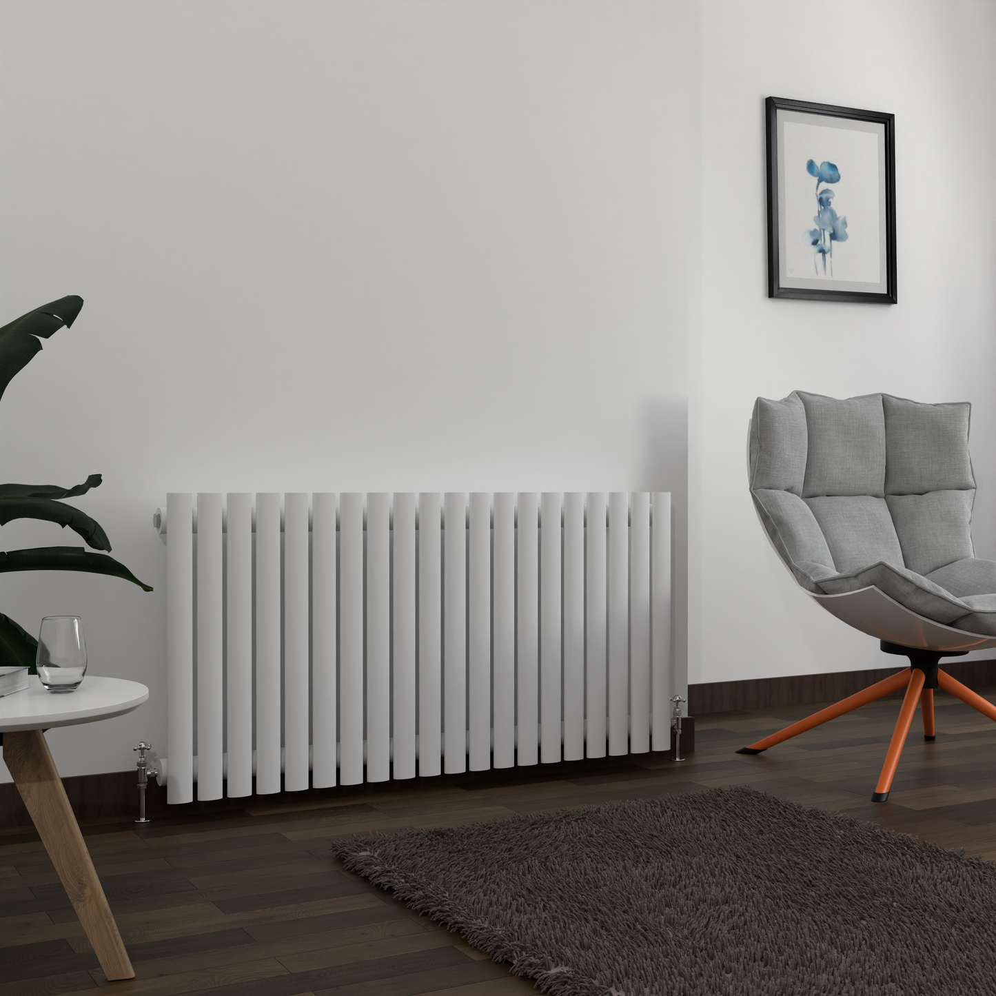 H600mm x W1416mm Double Oval Panel White Horizontal Designer Radiator