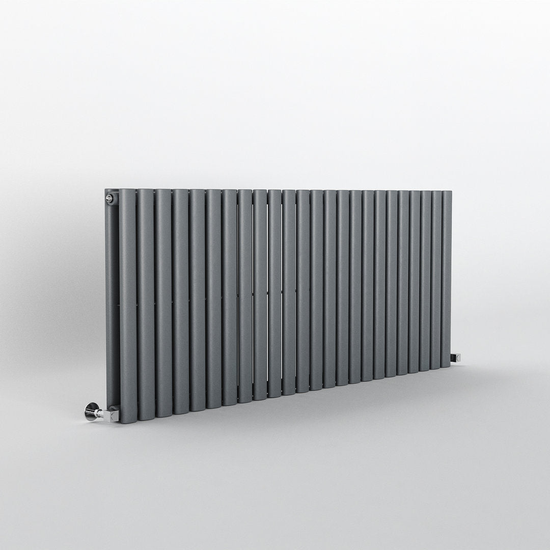 Anthracite Oval Panel Horizontal Designer Radiator 600 x 1180mm (Double Panel)