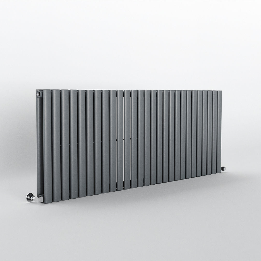 Anthracite Oval Panel Horizontal Designer Radiator 600 x 1593mm (Double Panel)
