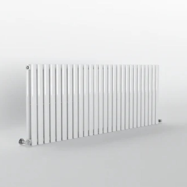 H600mm x W1593mm Double Oval Panel White Horizontal Designer Radiator