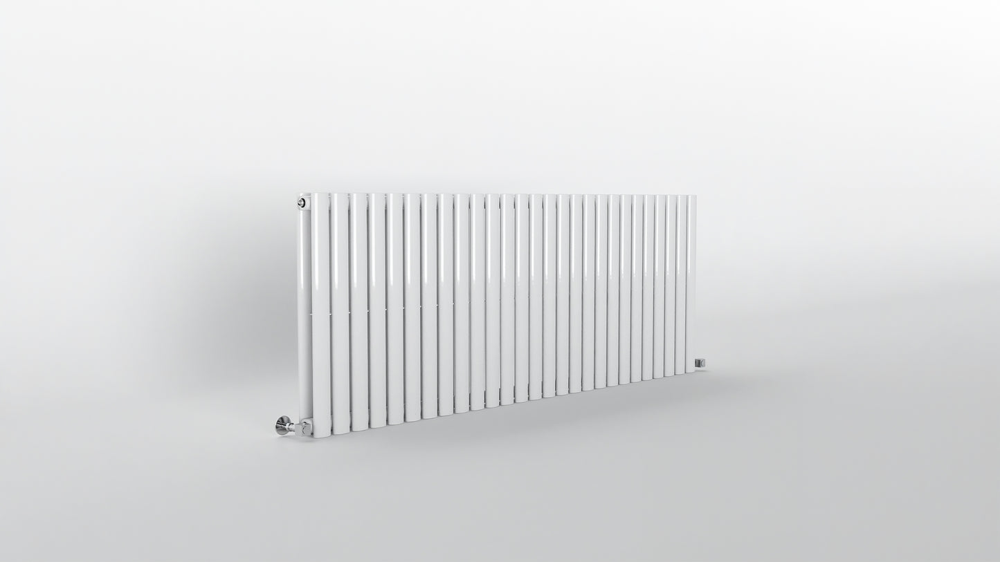 H600mm x W1593mm Double Oval Panel White Horizontal Designer Radiator