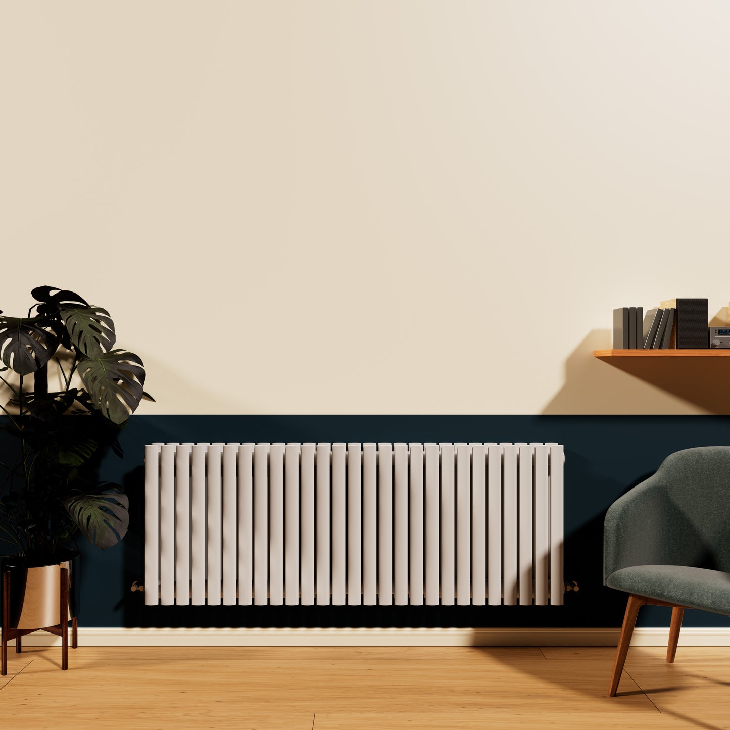 H600mm x W1416mm Double Oval Panel White Horizontal Designer Radiator