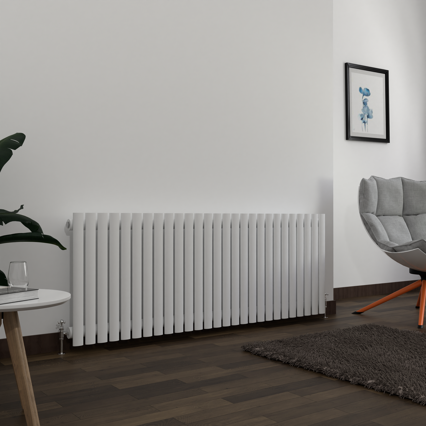 H600mm x W1416mm Double Oval Panel White Horizontal Designer Radiator