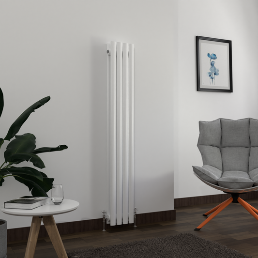 H1850mm x W404mm Double Oval Panel White Vertical Designer Radiator
