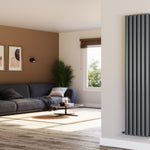 H1600mm x W354mm Double Oval Panel Anthracite Vertical Designer Radiator