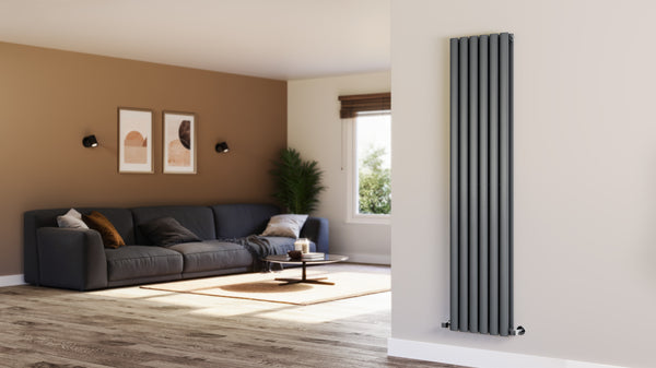 H1600mm x W354mm Double Oval Panel Anthracite Vertical Designer Radiator