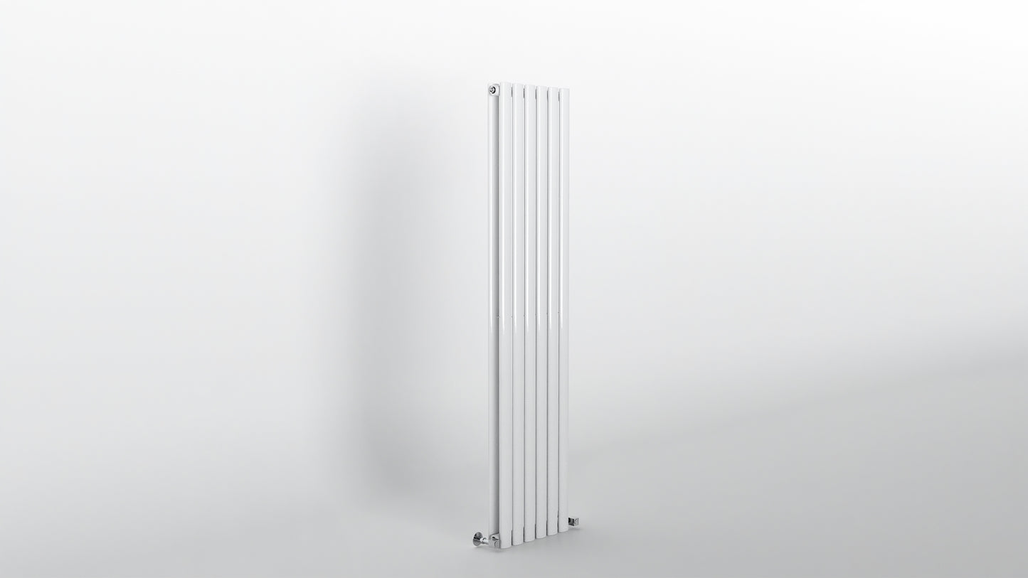 H1600mm x W354mm Double Oval Panel White Vertical Designer Radiator
